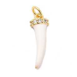 Белый Стойка металлическая латунная микропрофилированная кубическая циркония подвески, с эмалью и кольцами для прыжков, долговечный, без кадмия и без свинца, реальный 18 k позолоченный, слоновой кости форма, белые, 19.5x6.5x3 мм, отверстие : 3 мм, Кольцо: 5x0.9 mm