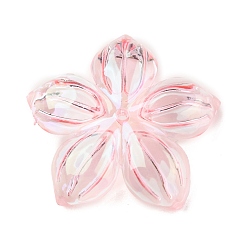 Pink Uv акриловые покрытия бусины, радужный, цветок, розовые, 28x29x5.5 мм, отверстие : 1.5 мм