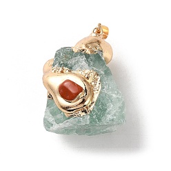Зеленый Авантюрин Подвески из необработанного натурального зеленого авантюрина и красной яшмы с гальваническим покрытием, подвески-самородки с латунной фурнитурой, золотые, стойки покрытие, 36.5~50x25~32.5x17~30.5 мм, отверстие : 4x6 мм