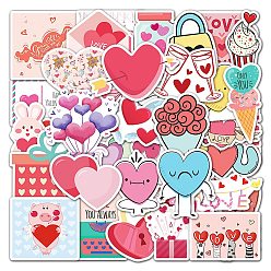 Pink Valentine's Day Theme Waterproof PVC Adhesive Stickers, for Suitcase, Skateboard, Refrigerator, Helmet, Mobile Phone Shell, Pink, 55~85mm, 50pcs/set