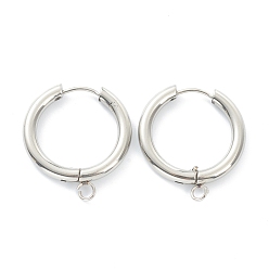Stainless Steel Color 201 Stainless Steel Huggie Hoop Earring Findings, with Horizontal Loop and 316 Surgical Stainless Steel Pin, Stainless Steel Color, 25x23x3mm, Hole: 2.5mm, Pin: 1mm