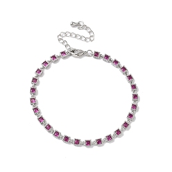 Темно-Розовый Браслеты с квадратными звеньями из кубического циркония, украшения из латуни для женщин, Реальная платина, темно-розовыми, 6-5/8 дюйм (16.7 см)