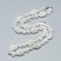 Quartz Crystal Natural Quartz Crystal Beaded Necklaces, with Alloy Lobster Clasps, Barrel, 18.1 inch~18.5  inch(46~47cm), Barrel: 14x10mm