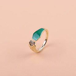 04 Fashionable Copper Plated Gold Ring with Zircon Stones for Women