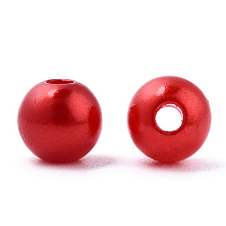 Red Spray Painted ABS Plastic Imitation Pearl Beads, Round, Red, 6x5.5mm, Hole: 1.8mm, about 4540 pcs/500g
