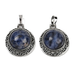 Содалитовое Полукруглые подвески из натурального содалита, сплав драгоценных камней амулеты, античное серебро, без свинца и без кадмия, 25x22x8~9 мм, отверстие : 7x4 мм