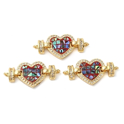 (123L) Белый крем непрозрачный блеск Покрытие стойки латунь микро паве прозрачный кубический цирконий звенья в форме сердца, с эмалью и ракушкой, реальный 18 k позолоченный, долговечный, без свинца и без кадмия, огнеупорный кирпич, 13x28x4 мм, отверстие : 1.4 мм