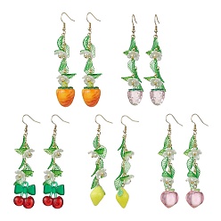 Mixed Shapes 5 Pairs Acrylic 304 Stainless Steel Dangle Earrings, Fruit, Mixed Shapes, 78~81mm, 5pair/set