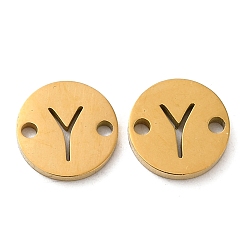 Letter Y Ion Plating(IP) 304 Stainless Steel Connector Charms, Flat Round with Letter, Golden, Letter Y, 9x1~1.5mm, Hole: 1~1.4mm