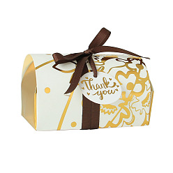 Floral White Gold Stamping Floral Paper Candy Storage Box with Ribbon, Candy Gift Bags Christmas Party Wedding Favors Bags, Floral White, 9.7x6.2x5.9cm