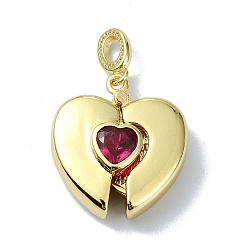 Красный Подвески из латуни с покрытием из настоящего золота 18k, с кубического циркония, долговечный, без свинца и без кадмия, сердце, красные, 21x18.5x7.5 мм, отверстие : 4 мм