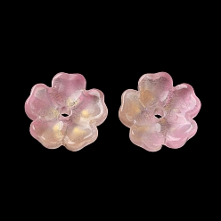 Лосось Колпачок из окрашенных и нагретых стеклянных бусин с градиентным цветом, 5-лепестков цветка, с блеском порошок, salmon, 13x14x5 мм, отверстие : 1.6 мм