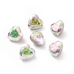 Colorful K9 Glass Rhinestone Cabochons, Pointed Back & Back Plated, Faceted, Heart, Colorful, 10x10x7mm
