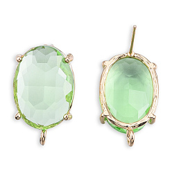 Light Green Transparent K9 Glass Stud Earring Findings, with Light Gold Plated Brass Pins and Vertical Loops, Oval, Cadmium Free & Lead Free, Light Green, 22x13mm, Hole: 1.6mm, Pin: 0.8mm