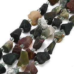 Indian Agate Raw Rough Natural Indian Agate Beads Strands, Nuggets, with Seed Beads, 11~28x9~13x6~10mm, Hole: 1mm, about 24~29pcs/strand, 14.96''(38cm)~15.75''(40cm)