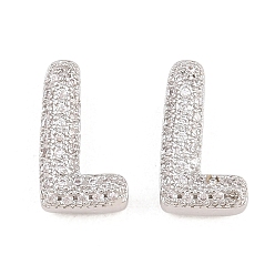 Letter L Латунные микропаве из прозрачного кубического циркония, без кадмия и без свинца, стойки покрытие, долговечный, платина, Письмо L, 14x8x5.2 мм, отверстие : 2.3x11 мм