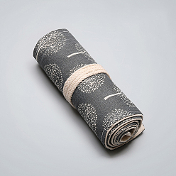 Gray Tree Pattern Handmade Canvas Pencil Roll Wrap, with 12 Holes, Roll Up Pencil Case for Coloring Pencil Holder, Gray, 23x20cm