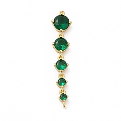 Green Rack Plating Brass Pave Cubic Zirconia Connector Charms, Cadmium Free & Lead Free, Five Flat Round Links, Real 18K Gold Plated, Green, 36x7.5x3.5mm, Hole: 0.6mm