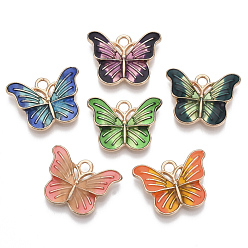 Mixed Color Alloy Enamel Pendants, Butterfly, Light Gold, Mixed Color, 15x20x2.5mm, Hole: 2mm