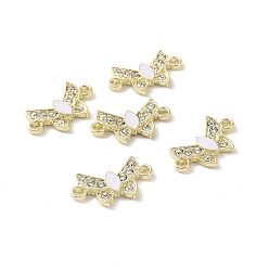 White Alloy Enamel Connector Charms, Butterfly Links, with Crystal Rhinestone, Light Gold, Cadmium Free & Lead Free, White, 12x21.5x2.5mm, Hole: 2mm