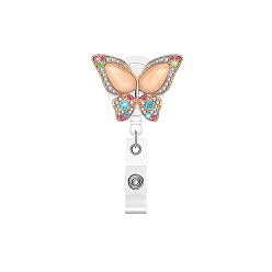 Colorful Rhinestone Butterfly Retractable Badge Reel, Gold Plated Alloy ID Card Badge Holder with Iron Alligator Clips, for Nurses Students Teachers, Colorful, 650x32mm