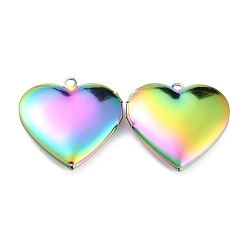 Mixed Color 304 Stainless Steel Locket Pendants, Photo Frame Pendants for Necklaces, Heart, Rainbow, Mixed Color, 29x28.5x7mm, Hole: 2.1mm