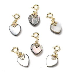 Real 14K Gold Plated Natural Black Lip Shell Heart Pendant Decorations, with Brass Spring Ring Clasps, Real 14K Gold Plated, 23mm
