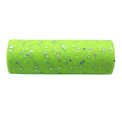 Lime Green 10 Yards Sparkle Polyester Tulle Fabric Rolls, Deco Mesh Ribbon Spool with Paillette, for Wedding and Decoration, Lime Green, 15cm