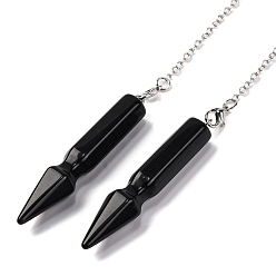 Обсидиан Биолокационные маятники из натурального обсидиана, Подвески-копья со стойкой, фурнитура из сплава платинового тона, без кадмия и без свинца, 177 мм
