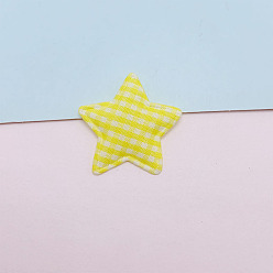 Champagne Yellow Tartan Pattern Star Shape Sew on Embossed Ornament Accessories, DIY Sewing Craft Decoration, Champagne Yellow, 35mm