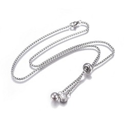 Stainless Steel Color 304 Stainless Steel Pendant Necklaces, with Box Chain, Rhinestone and Lobster Claw Clasps, Round, Stainless Steel Color, 20.27 inch(51.5cm)
