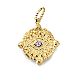 Танзания 304 кулон из нержавеющей стали, ионное покрытие (ip), со стразами, злые глаза, реальный 14 k позолоченный, танзанитом, 19.5x17x3 мм, отверстие : 4x2.5 мм