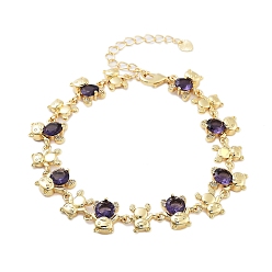 Фиолетовый Браслеты-цепочки из латуни с покрытием из латуни и кубического циркония для женщин, реальный 18 k позолоченный, без кадмия и без свинца, долговечный, фиолетовые, 7-7/8 дюйм (20 см)
