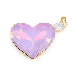 Лиловый Латунные микро проложить кубического циркония подвески, со стеклом, сердце прелести, стойки покрытие, без кадмия и без свинца, долговечный, реальный 18 k позолоченный, сирень, 24.5x37x11.5 мм, отверстие : 4.5x3.5 мм