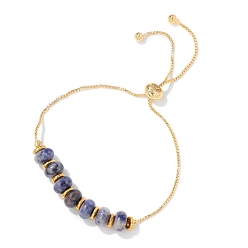 Содалитовое Регулируемые браслеты-слайдеры в богемном стиле из натурального содалита с бисером и металлической цепочкой-коробочкой, бусина : 8x5 mm