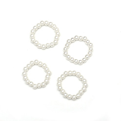 Белый 4 шт. круглые элегантные экологически чистые пластиковые бусины с имитацией жемчуга растягивающиеся кольца наборы, белые