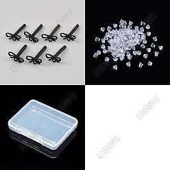 Black 42Pcs Alloy Bowknot Stud Earring Findings, with 304 Stainless Steel Needles, with Loop, with 84Pcs Plastic Ear Nuts, Black, 6.5x14mm, Hole: 1.6mm, Pin: 0.7x11.5mm