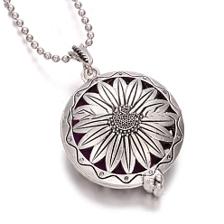 Flower Antique Silver Alloy Magnetic Locket Necklaces, Aromatherapy Cotton Sheet Inside Perfume Bottle Necklaces, Flower, 31.50 inch(80cm)