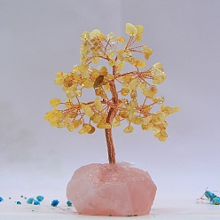 Citrine Natural Citrine & Rose Quartz Display Decoration, Undyed, with Brass Wire, for Home Desk Decorations, Tree of Life, 50~60x120~150mm