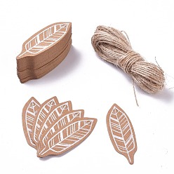 BurlyWood Paper Gift Tags, Hange Tags, For Arts and Crafts, with Jute Twine, Feather, BurlyWood, 49x17x0.5mm, 50pcs/set