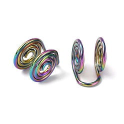 Rainbow Color 304 Stainless Steel Spiral Pad Cuff Earrings, Wire Wrap Jewelry for Non-pierced Ears, Rainbow Color, 12x10x7.5~8mm