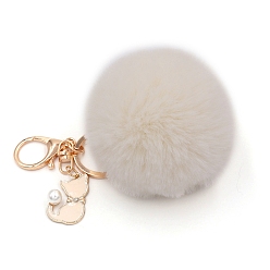 Bisque Imitation Rabbit Fur Pom-Pom & Cat Keychain, Bag Pendant Decoration, Bisque, 8cm