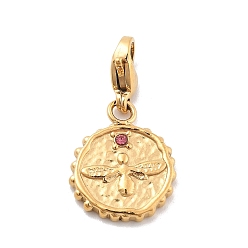 Розовый Плоская круглая подвеска с пчелой 304 из нержавеющей стали со стразами, украшения с застежкой в виде клешни лобстера, ионное покрытие (ip), реальный 14 k позолоченный, светло-розовый, 25.5 мм