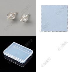 Argent 3 paires 925 écrous à vis en argent sterling, avec 1 feuille de tissu suédé double face chiffon de polissage argenté, argenterie, 11x5mm