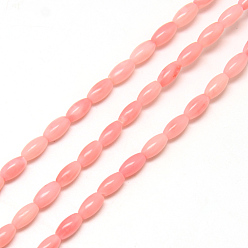 Pink Synthetic Coral Bead Strands, Dyed, Rice, Pink, 4x2mm, Hole: 0.5mm, about 90pcs/strand, 15.7 inch