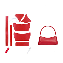 Red DIY Purse Making Kit, Including Cowhide Leather Bag Accessories, Iron Needles & Waxed Cord, Red, 32cm