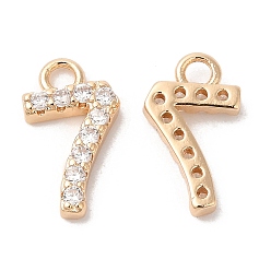 Light Gold Латунь со стразами подвески, числовые прелести, золотой свет, кол. 7, 12.5x7x2 мм, отверстие : 1.8 мм
