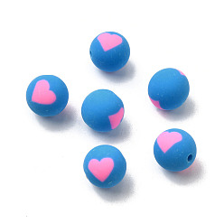 Стально-синий Бусины из полимерной глины , круглые с сердца шаблона, стальной синий, 10 мм, отверстие : 1.5 мм