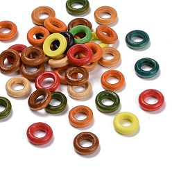 Mixed Color Donut Wooden Linking Rings, Dyed, Lead Free, Mixed Color, 15x4mm, Hole: 8mm
