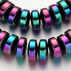 Multi-color Plated Electroplate Non-magnetic Synthetic Hematite Beads Strands, Heishi Beads, Disc/Flat Round, Multi-color Plated, 12x6mm, Hole: 1mm, about 69pcs/strand, 15.7 inch